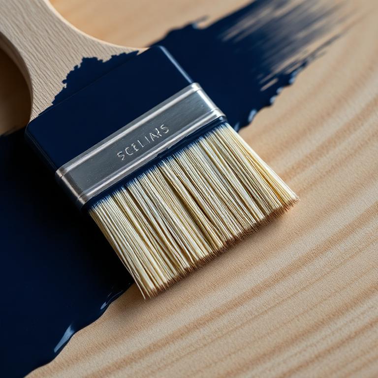 Pinceau de peintre professionnel et peinture intérieure bleu nuit